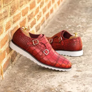 Men's Double Monk Leather Shoes Wide Plus Size Red 4837
