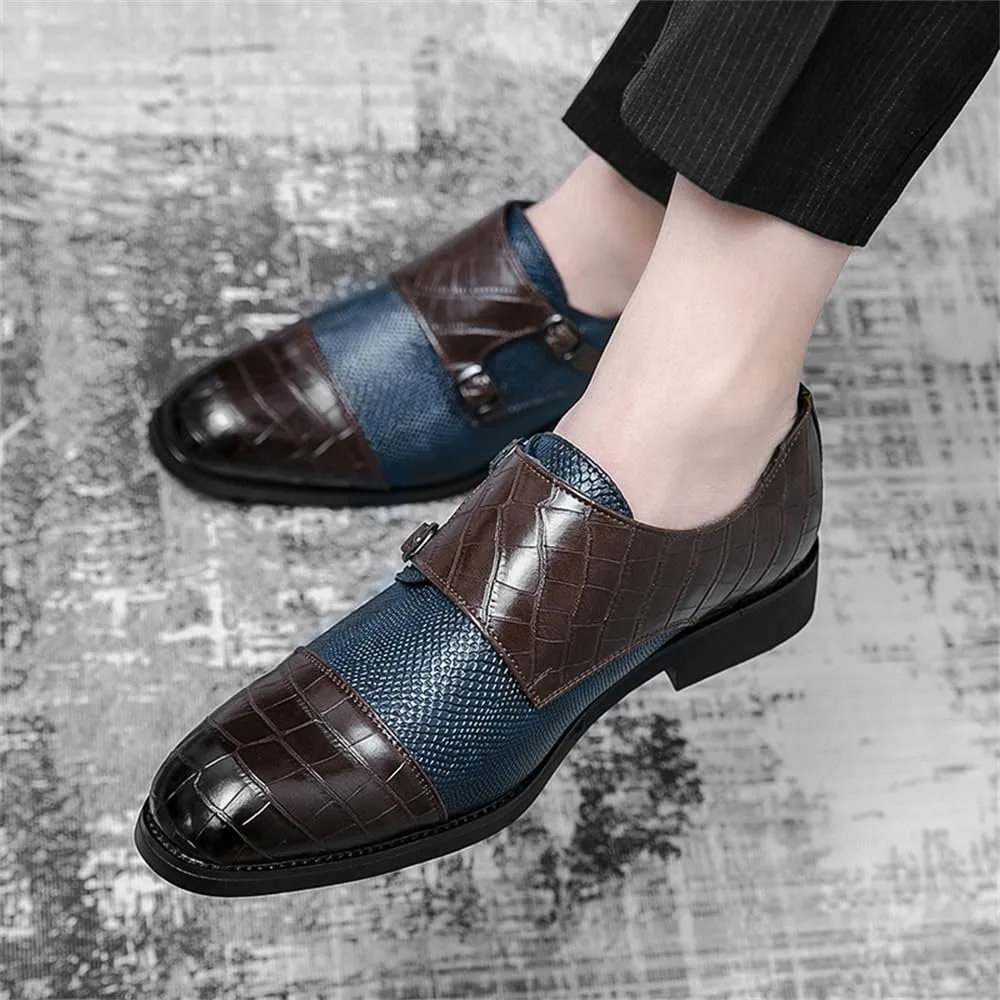Mens Double Monk Strap Slip on Loafer Leather Formal Business Dress Shoes for Men