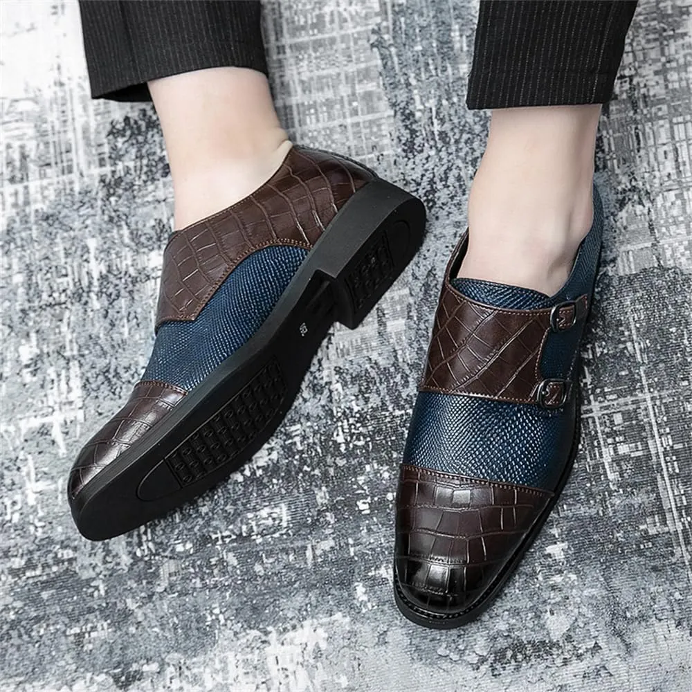Mens Double Monk Strap Slip on Loafer Leather Formal Business Dress Shoes for Men
