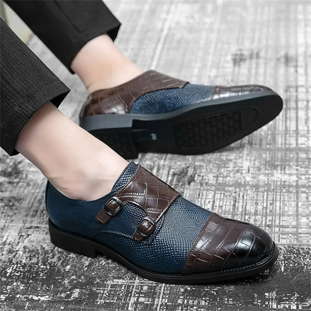 Mens Double Monk Strap Slip on Loafer Leather Formal Business Dress Shoes for Men