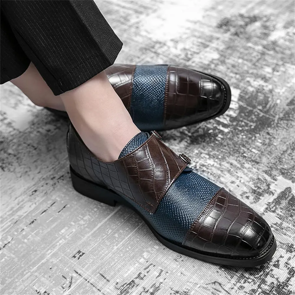 Mens Double Monk Strap Slip on Loafer Leather Formal Business Dress Shoes for Men