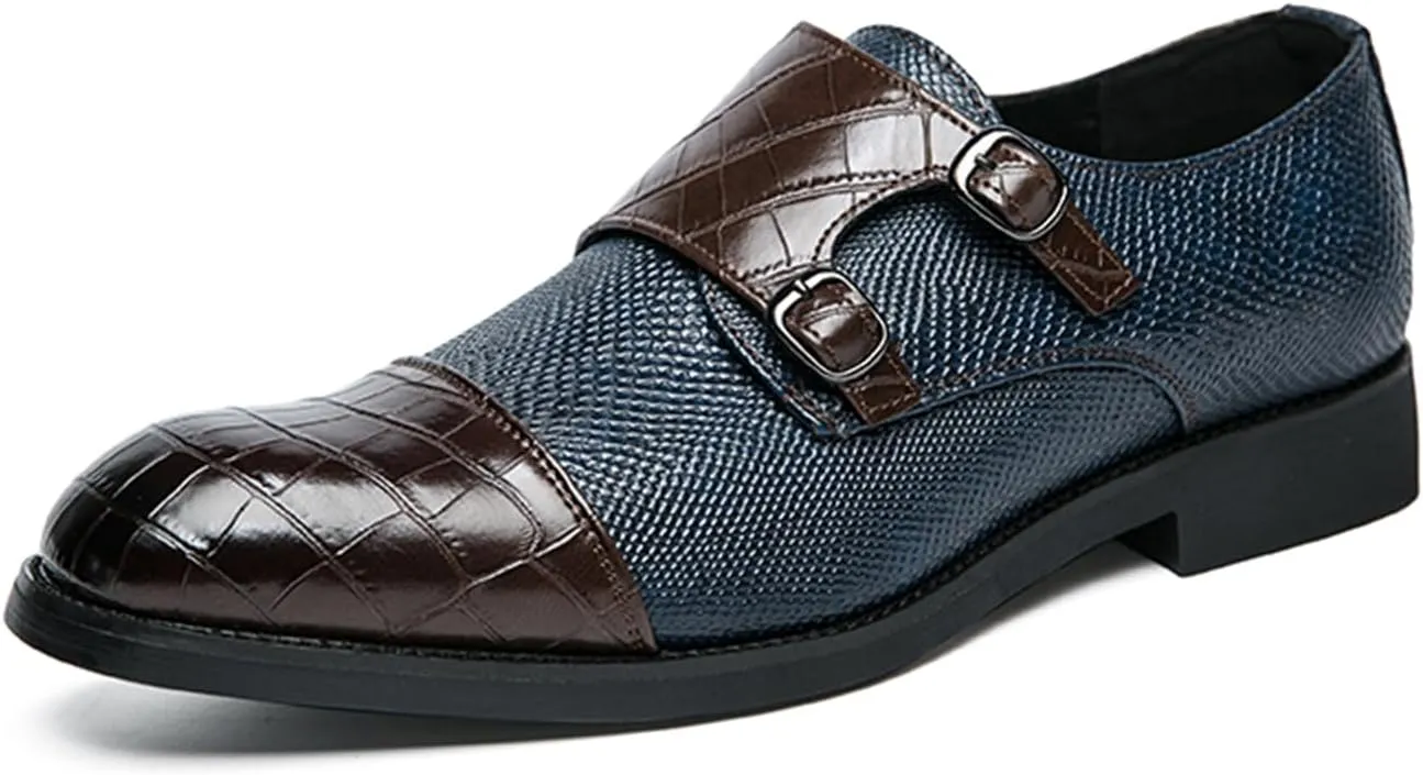 Mens Double Monk Strap Slip on Loafer Leather Formal Business Dress Shoes for Men