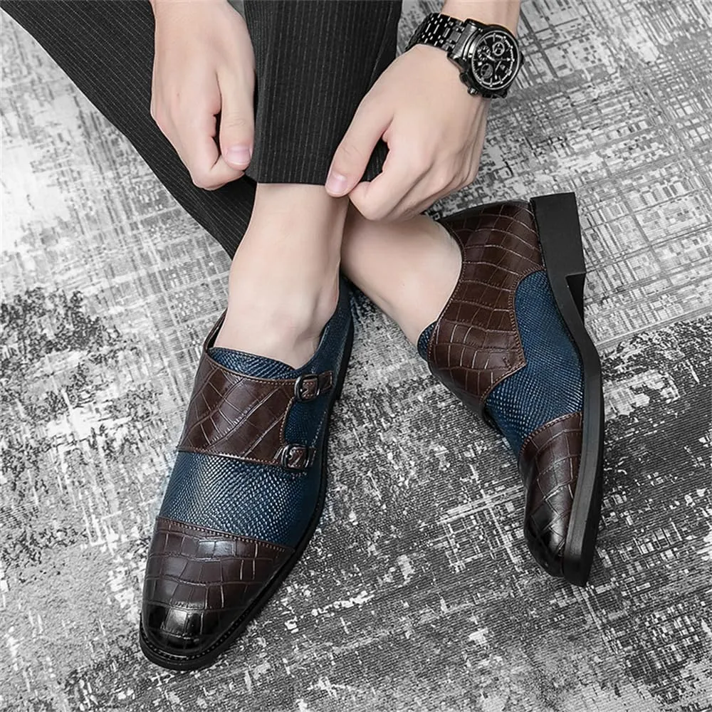 Mens Double Monk Strap Slip on Loafer Leather Formal Business Dress Shoes for Men