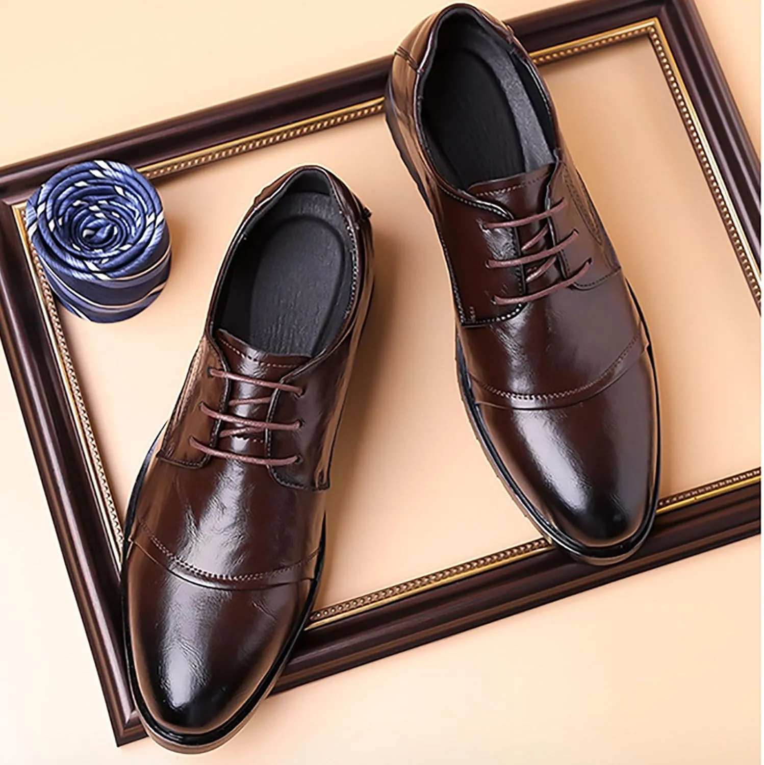 Men's Dress and Casual Leather Shoes Low-Cut Business Oxford Comfortable and Breathable Ideal for Office Events, Gentleman's Choice