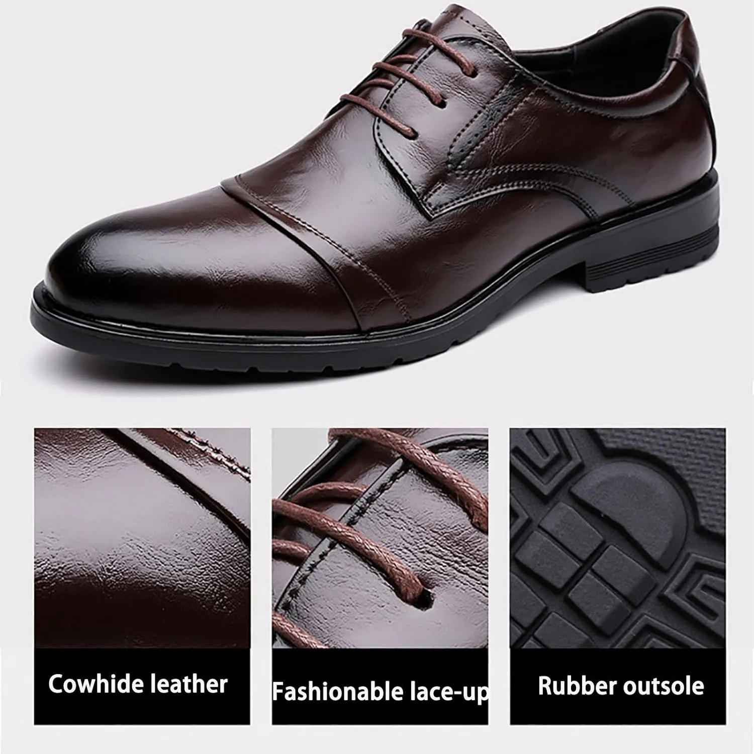 Men's Dress and Casual Leather Shoes Low-Cut Business Oxford Comfortable and Breathable Ideal for Office Events, Gentleman's Choice