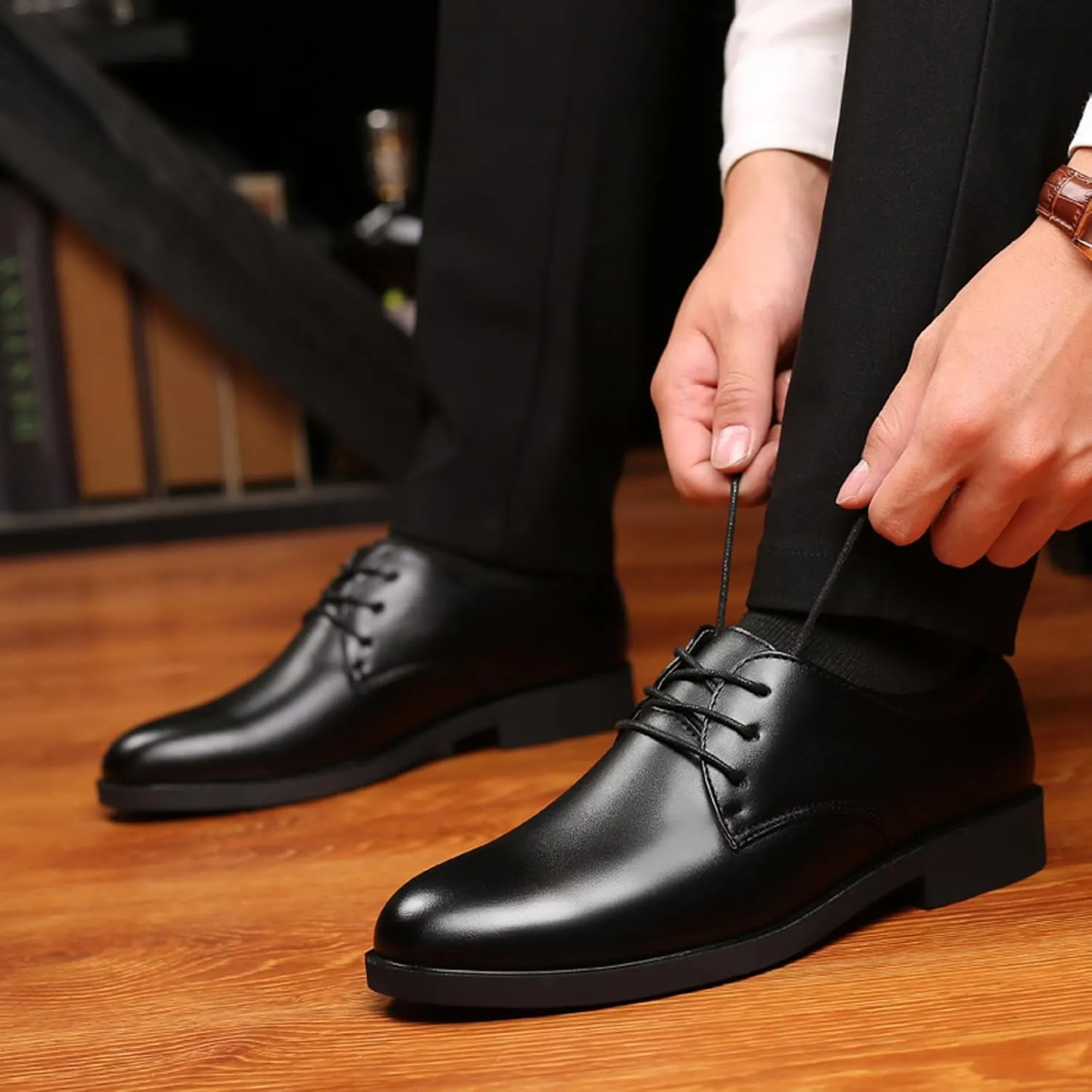 Men's Dress Shoes Size 11 Vegan Fashion Men's Breathable Comfortable Business Lace Up Work Wide Dress Shoes for Men