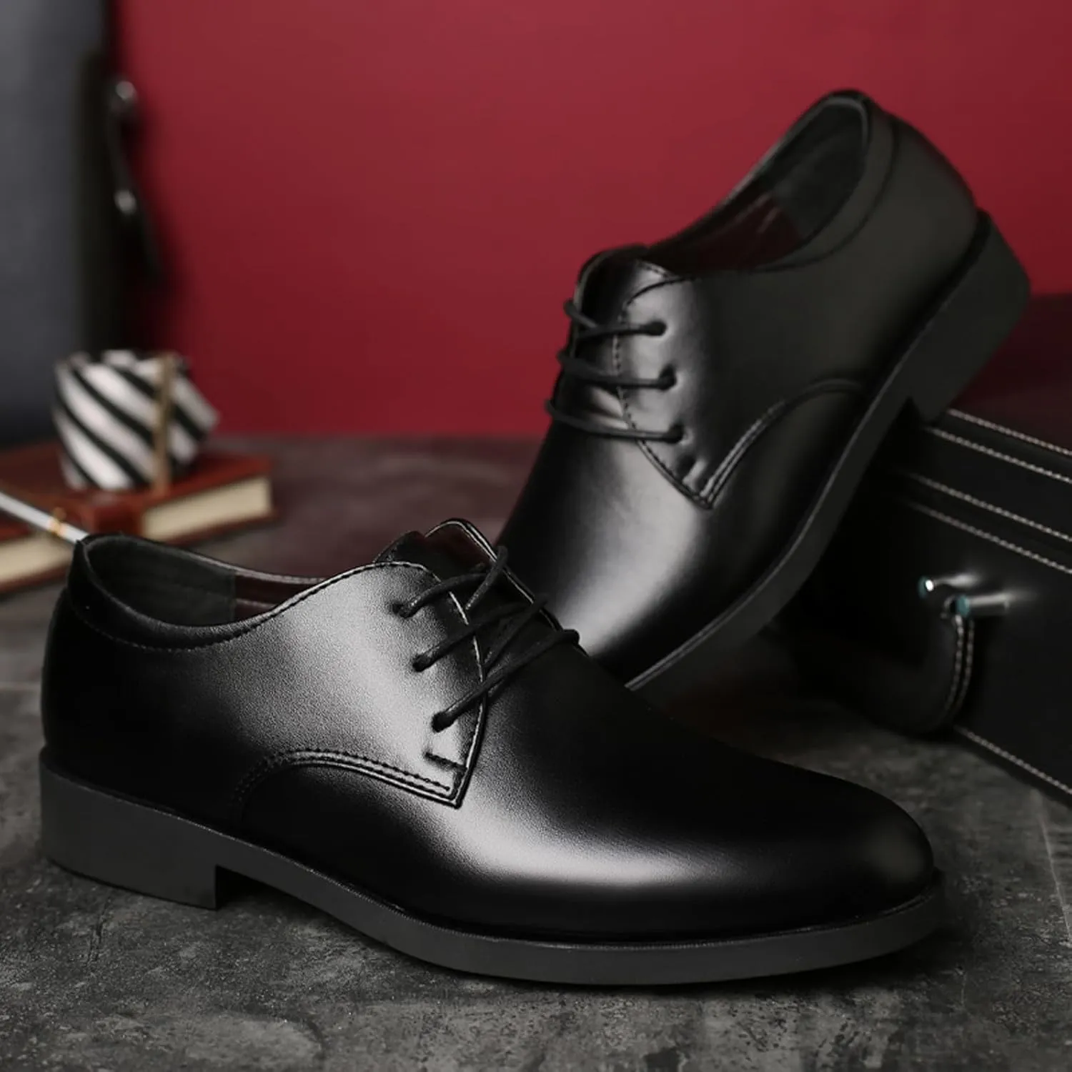 Men's Dress Shoes Size 11 Vegan Fashion Men's Breathable Comfortable Business Lace Up Work Wide Dress Shoes for Men