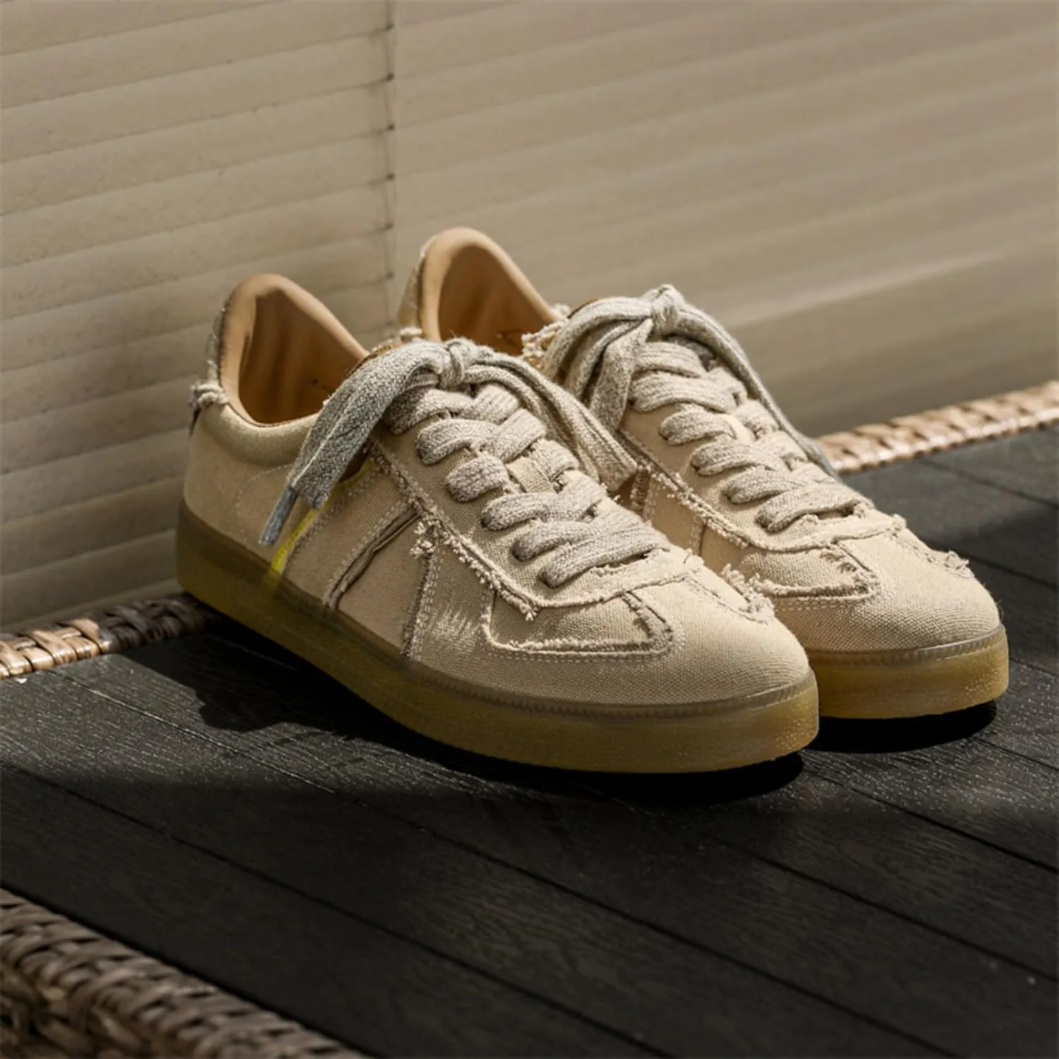Men's Fashion Breathable Canvas Platform Lace Up Sneakers Casual Retro Non Slip Round Toe Walking Driving Flats Shoes