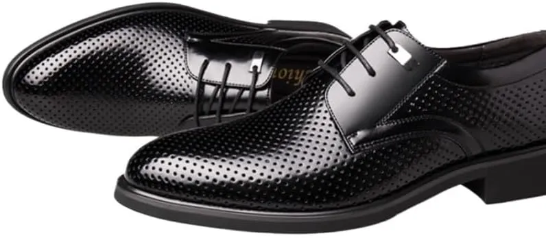 Men's Formal Leather Shoes Cap Toe Rubber Soft Sole Shoes Mesh Comfortable Rubber Soft Sole Breathable Upper Men's Business Lace-ups Shoes
