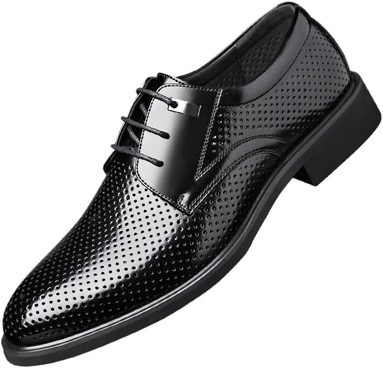Men's Formal Leather Shoes Cap Toe Rubber Soft Sole Shoes Mesh Comfortable Rubber Soft Sole Breathable Upper Men's Business Lace-ups Shoes