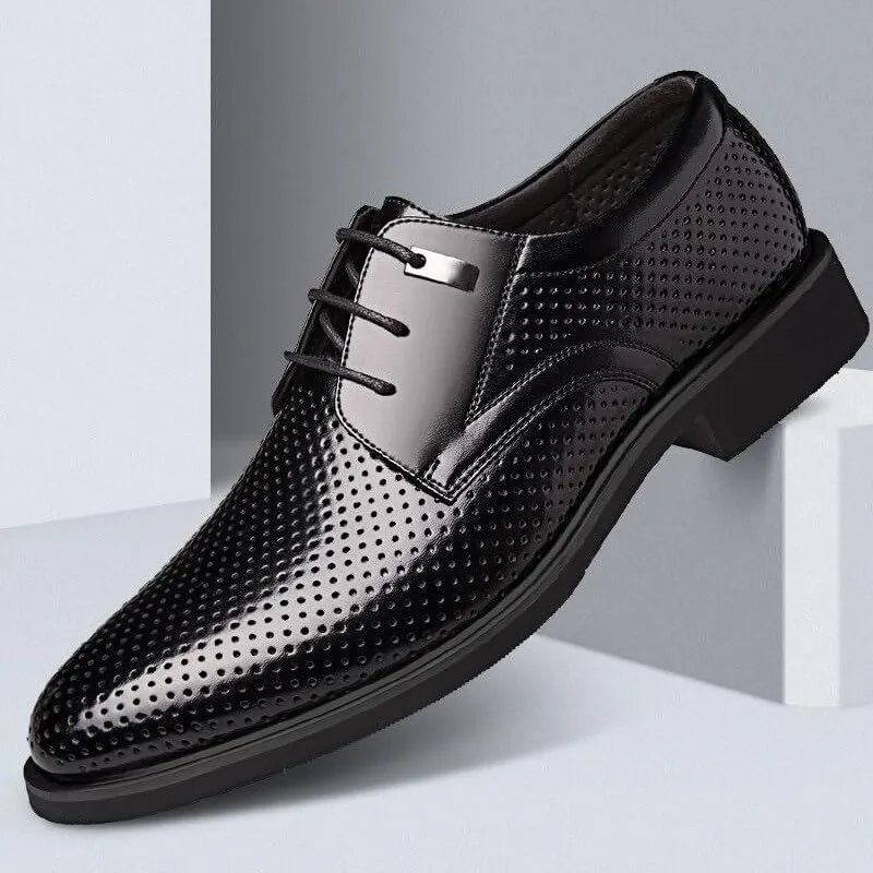 Men's Formal Leather Shoes Cap Toe Rubber Soft Sole Shoes Mesh Comfortable Rubber Soft Sole Breathable Upper Men's Business Lace-ups Shoes