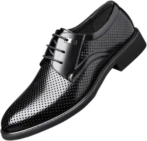 Men's Formal Leather Shoes Cap Toe Rubber Soft Sole Shoes Mesh Comfortable Rubber Soft Sole Breathable Upper Men's Business Lace-ups Shoes