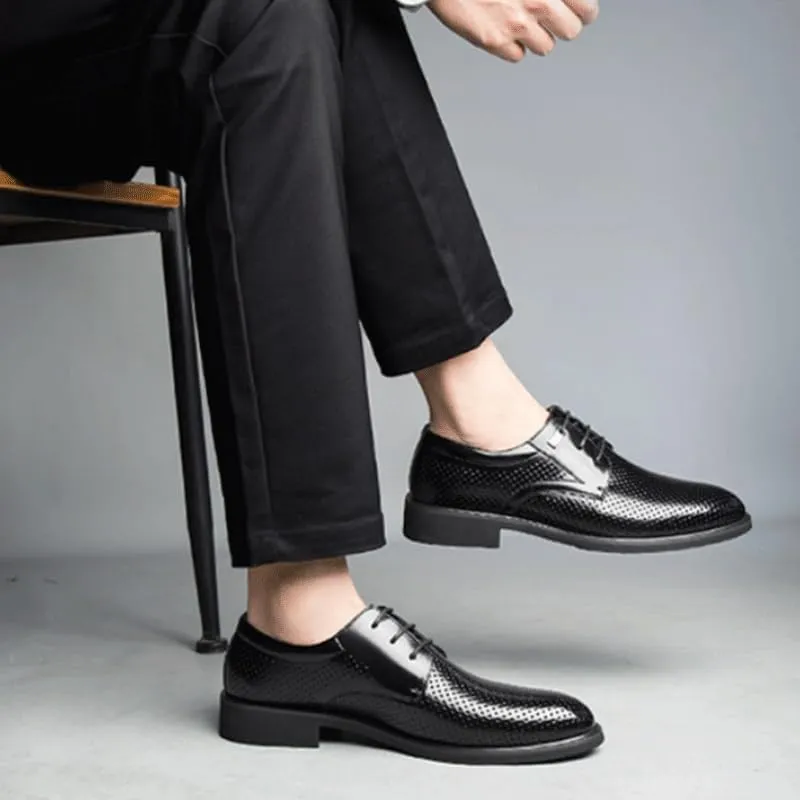 Men's Formal Leather Shoes Cap Toe Rubber Soft Sole Shoes Mesh Comfortable Rubber Soft Sole Breathable Upper Men's Business Lace-ups Shoes