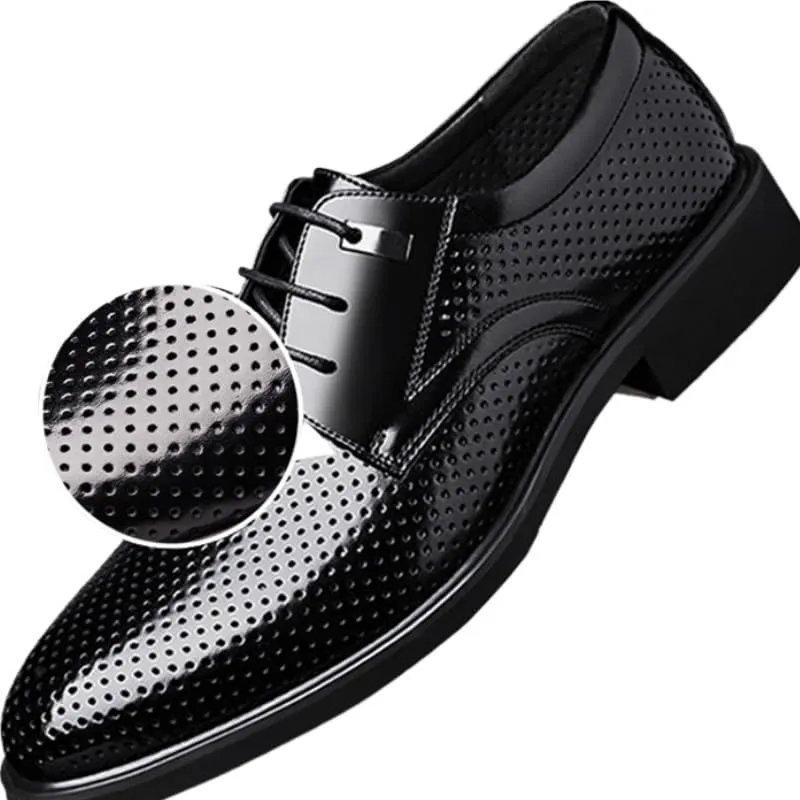 Men's Formal Leather Shoes Cap Toe Rubber Soft Sole Shoes Mesh Comfortable Rubber Soft Sole Breathable Upper Men's Business Lace-ups Shoes
