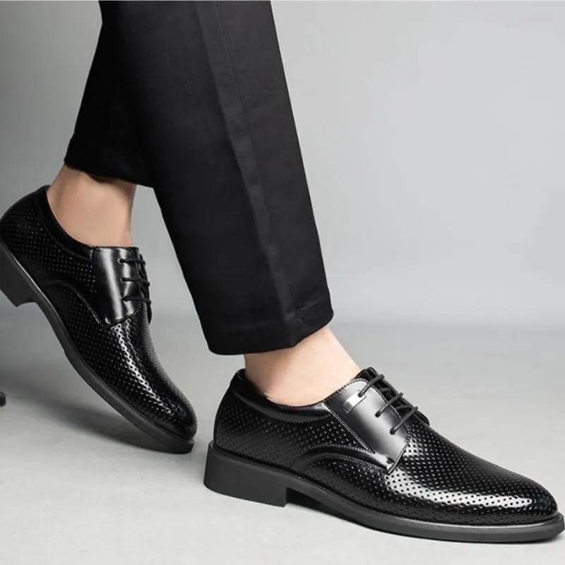 Men's Formal Leather Shoes Cap Toe Rubber Soft Sole Shoes Mesh Comfortable Rubber Soft Sole Breathable Upper Men's Business Lace-ups Shoes
