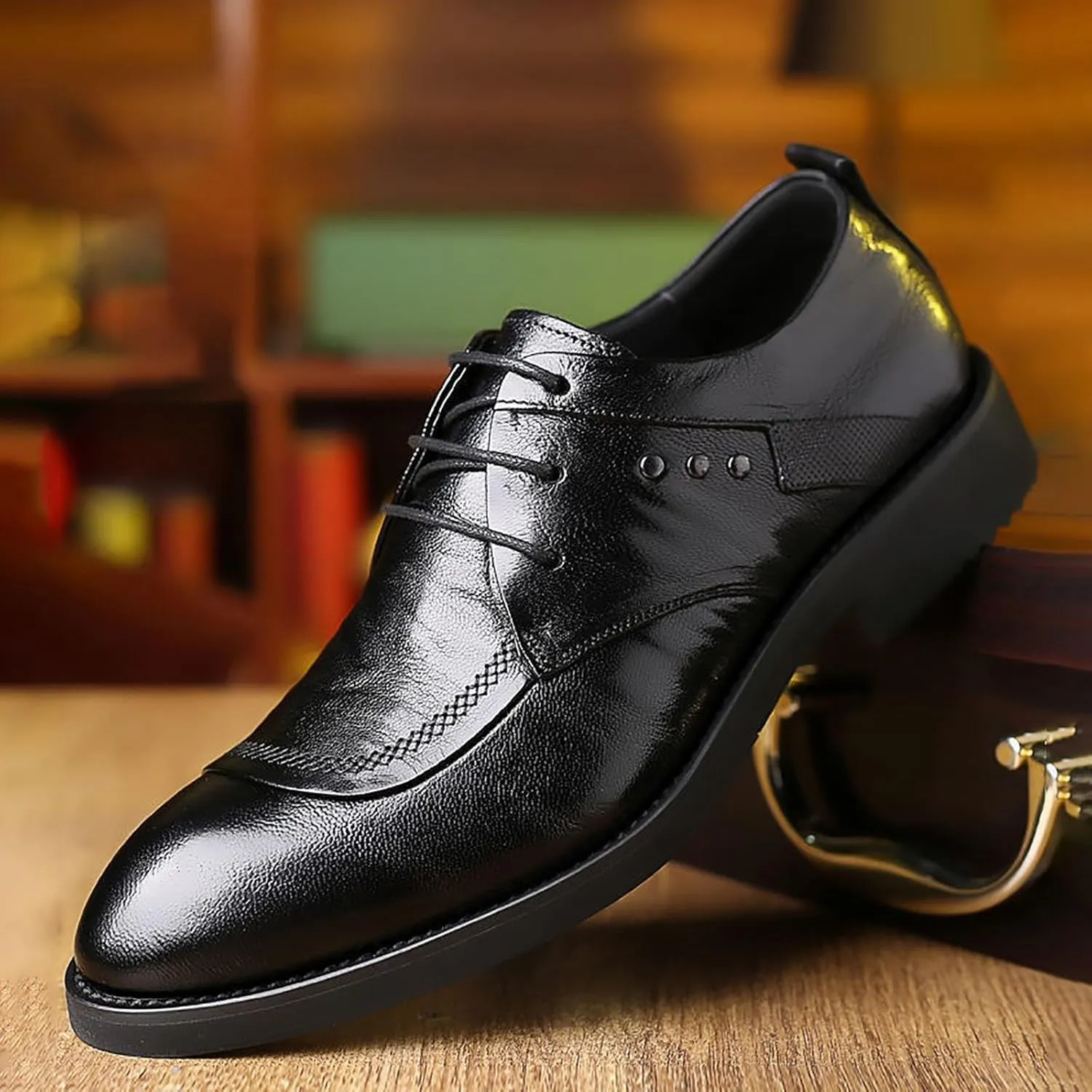 Mens Genuine Leather Men's Dress Shoes Business Casual Shoes for Men Wedding Shoe Breathable Lace Up