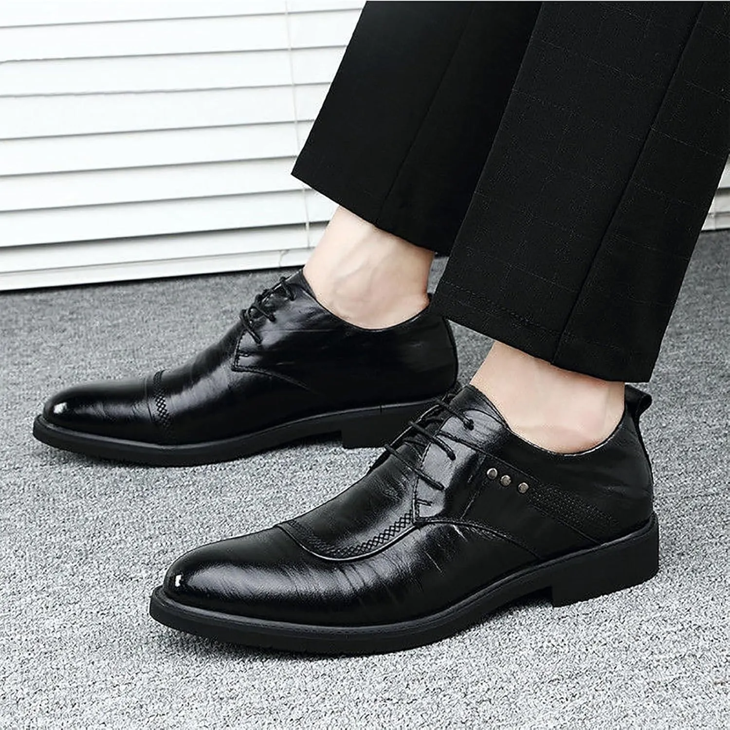Mens Genuine Leather Men's Dress Shoes Business Casual Shoes for Men Wedding Shoe Breathable Lace Up
