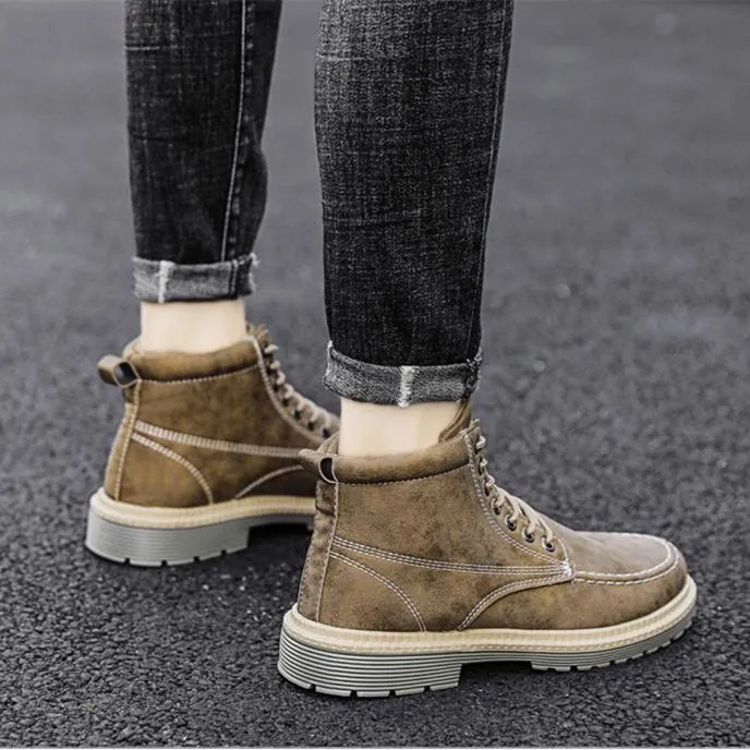 Men's high cut front-lace combat boots | Retro British style martin boots