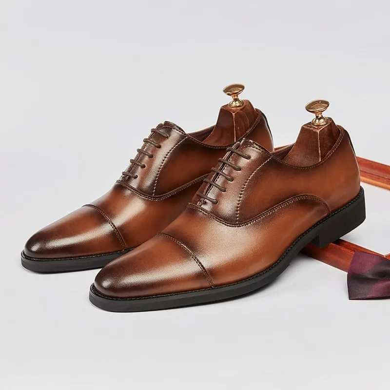 Men's Japanese Soft-Soled Business Formal Leather Shoes Pointed Lace-up Wedding Shoes Oxford English Low-top Breathable Wear-Resistant