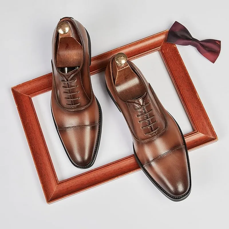 Men's Japanese Soft-Soled Business Formal Leather Shoes Pointed Lace-up Wedding Shoes Oxford English Low-top Breathable Wear-Resistant