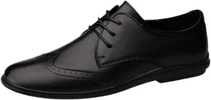 Men's Leather lace-up Brogues Dress Oxford Shoes Classic Wingtip New Shoes Fashion Round Toe Business Formal Leather Shoes