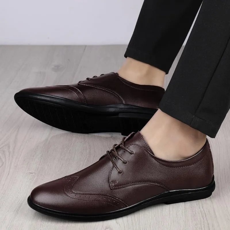 Men's Leather lace-up Brogues Dress Oxford Shoes Classic Wingtip New Shoes Fashion Round Toe Business Formal Leather Shoes