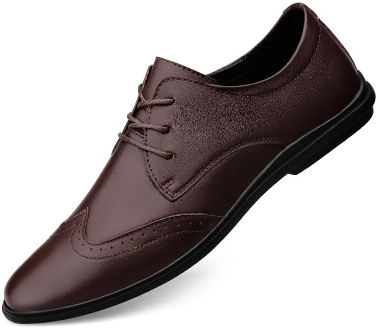 Men's Leather lace-up Brogues Dress Oxford Shoes Classic Wingtip New Shoes Fashion Round Toe Business Formal Leather Shoes