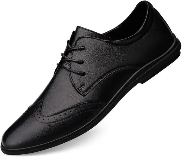 Men's Leather lace-up Brogues Dress Oxford Shoes Classic Wingtip New Shoes Fashion Round Toe Business Formal Leather Shoes