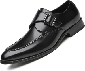 Men's Leather Monk Buckle Low top Loafers Retro Round Toe Low Heeled Slip on Breathe Formal Business Tuxedo Dress Shoes Business Dress Oxfords Classic Plain Toe Formal Leather Shoes