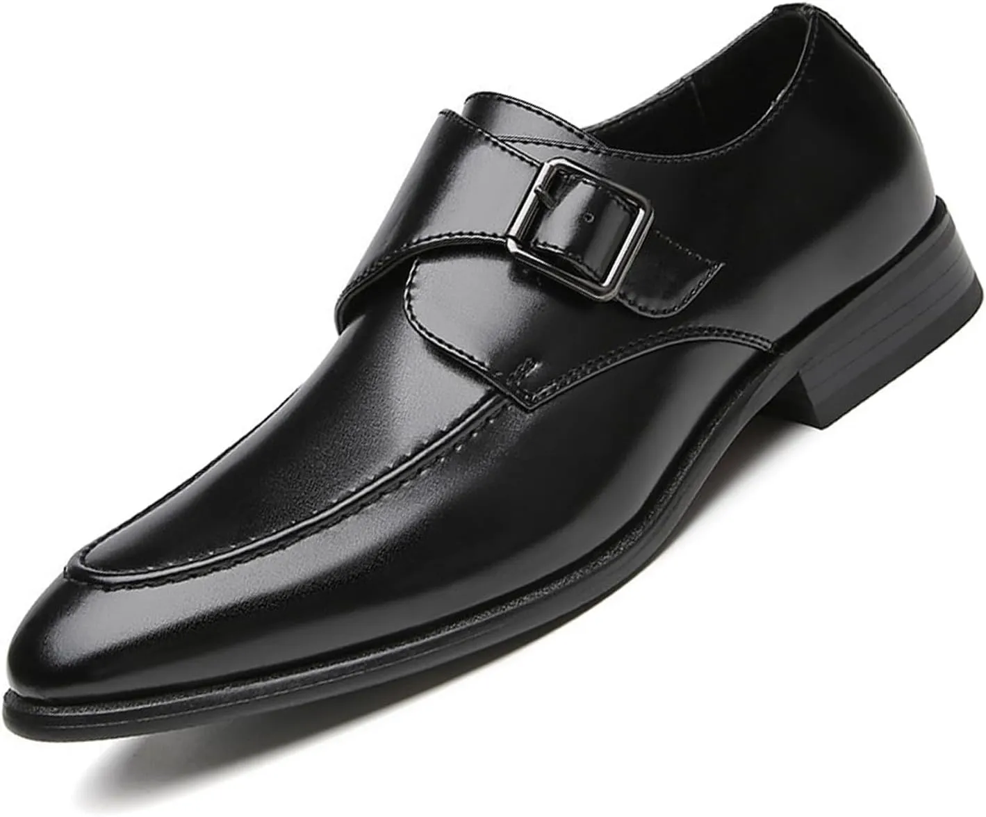 Men's Leather Monk Buckle Low top Loafers Retro Round Toe Low Heeled Slip on Breathe Formal Business Tuxedo Dress Shoes Business Dress Oxfords Classic Plain Toe Formal Leather Shoes