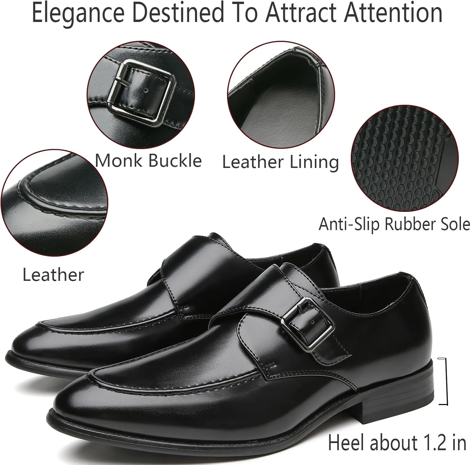 Men's Leather Monk Buckle Low top Loafers Retro Round Toe Low Heeled Slip on Breathe Formal Business Tuxedo Dress Shoes Business Dress Oxfords Classic Plain Toe Formal Leather Shoes