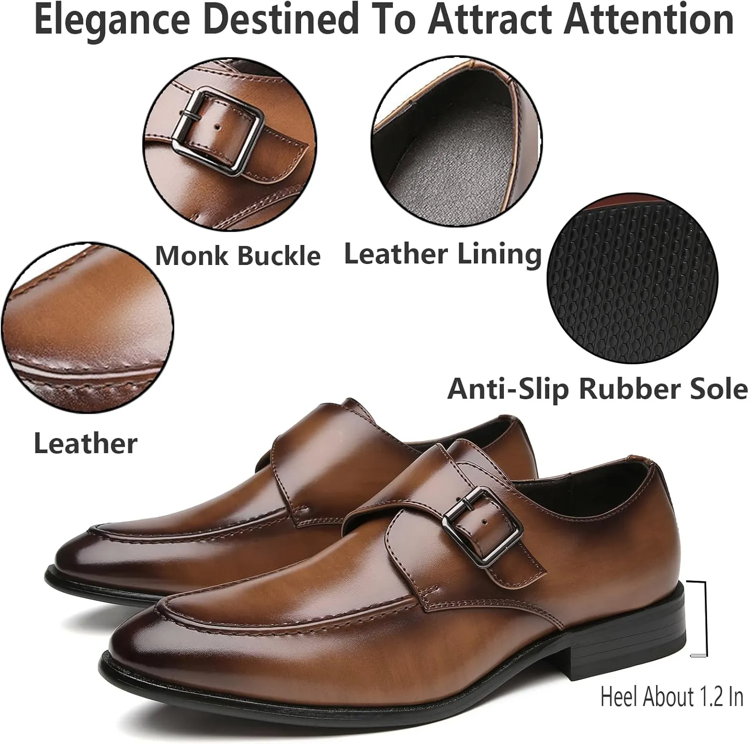 Men's Leather Monk Buckle Low top Loafers Retro Round Toe Low Heeled Slip on Breathe Formal Business Tuxedo Dress Shoes Business Dress Oxfords Classic Plain Toe Formal Leather Shoes