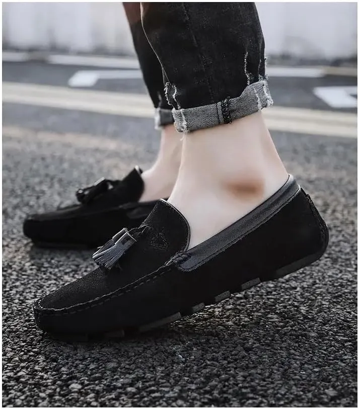 Men's Loafers Shoes Solid Color Breathable Moc Toe with Tassel Driving Shoes Flat Heel Lightweight Anti-Slip Wedding Slip-on