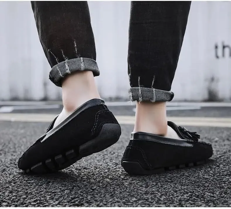 Men's Loafers Shoes Solid Color Breathable Moc Toe with Tassel Driving Shoes Flat Heel Lightweight Anti-Slip Wedding Slip-on