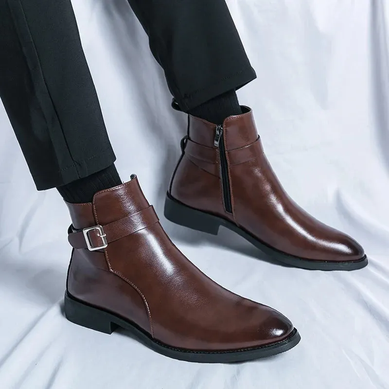 Men's Luxury Chelsea Motorcycle Boots - 2024 Leather Low Top Classic Shoes with Side Zipper