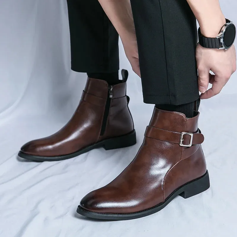 Men's Luxury Chelsea Motorcycle Boots - 2024 Leather Low Top Classic Shoes with Side Zipper