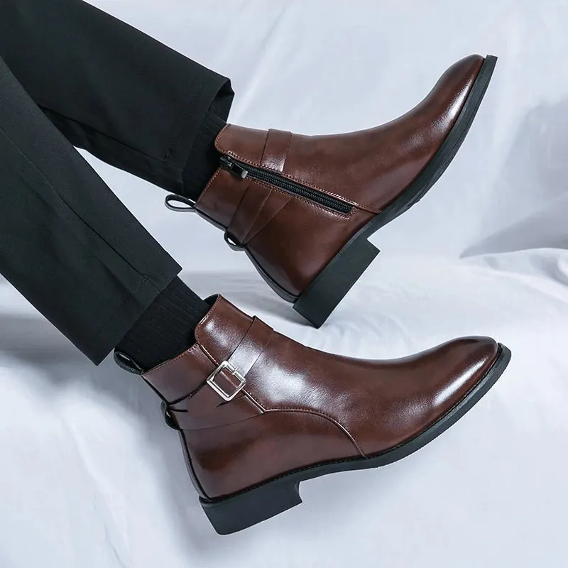 Men's Luxury Chelsea Motorcycle Boots - 2024 Leather Low Top Classic Shoes with Side Zipper