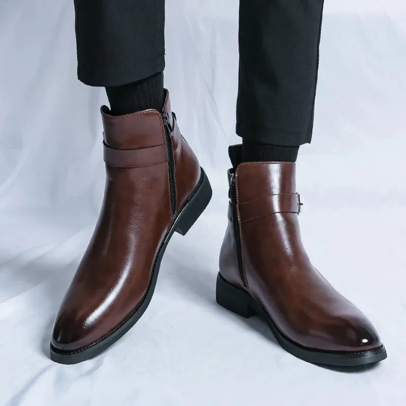 Men's Luxury Chelsea Motorcycle Boots - 2024 Leather Low Top Classic Shoes with Side Zipper