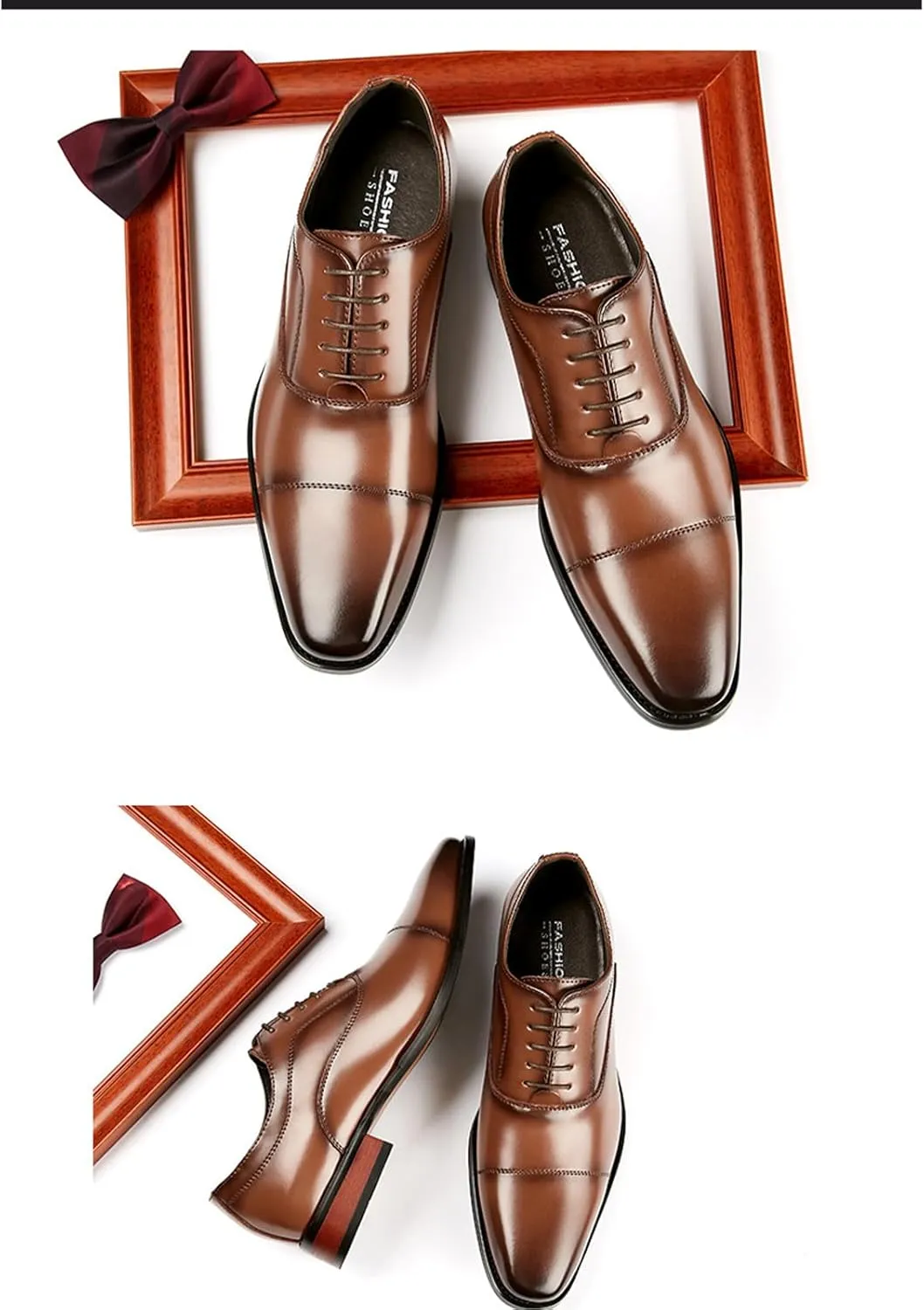 Mens Luxury Fashion Handcrafted Low Heel Oxford Shoes Classic Lace-Up Pointed Toe Casual Modern Business Formal Dress Leather Shoes Cap Toe Derby Shoes