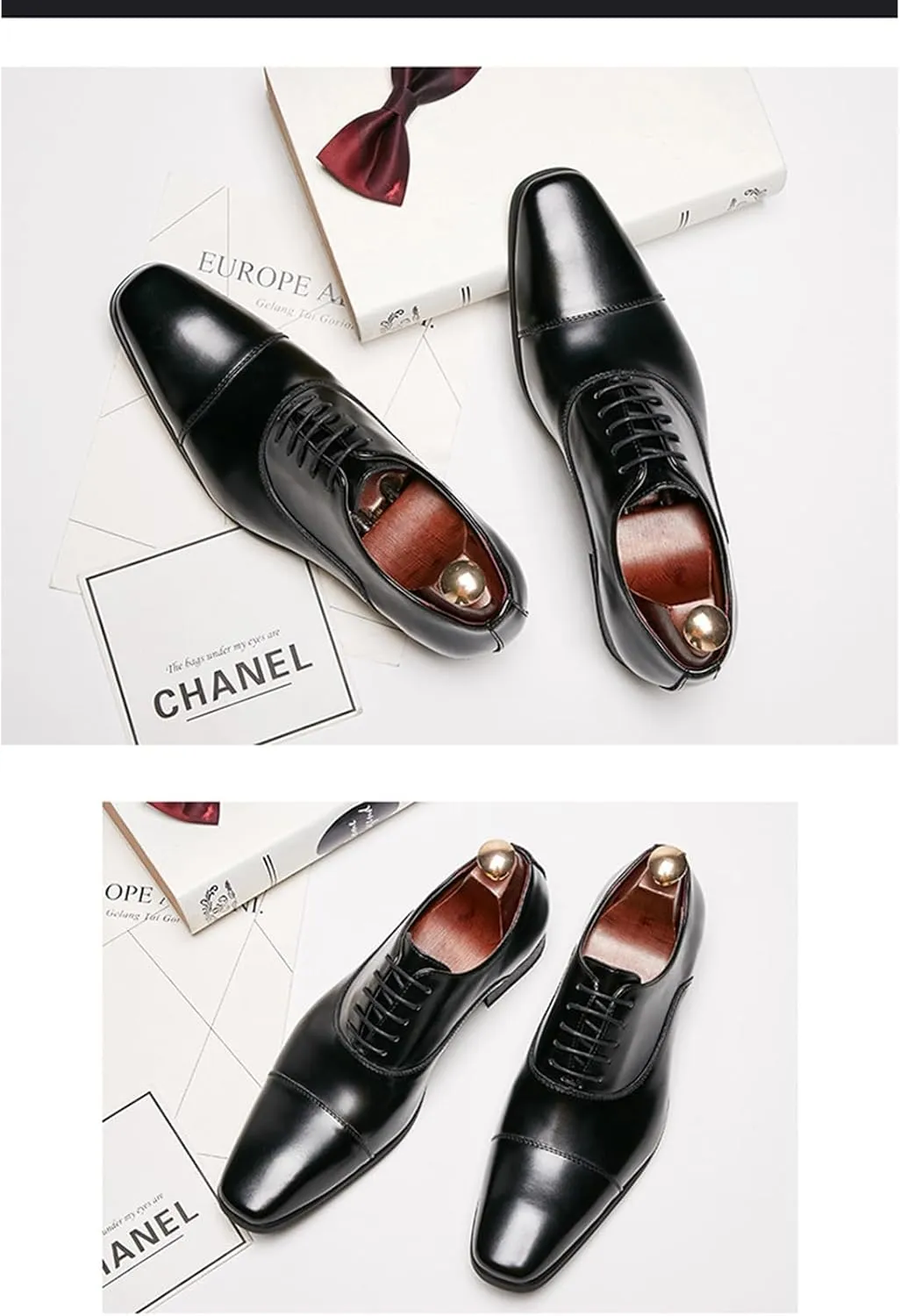 Mens Luxury Fashion Handcrafted Low Heel Oxford Shoes Classic Lace-Up Pointed Toe Casual Modern Business Formal Dress Leather Shoes Cap Toe Derby Shoes