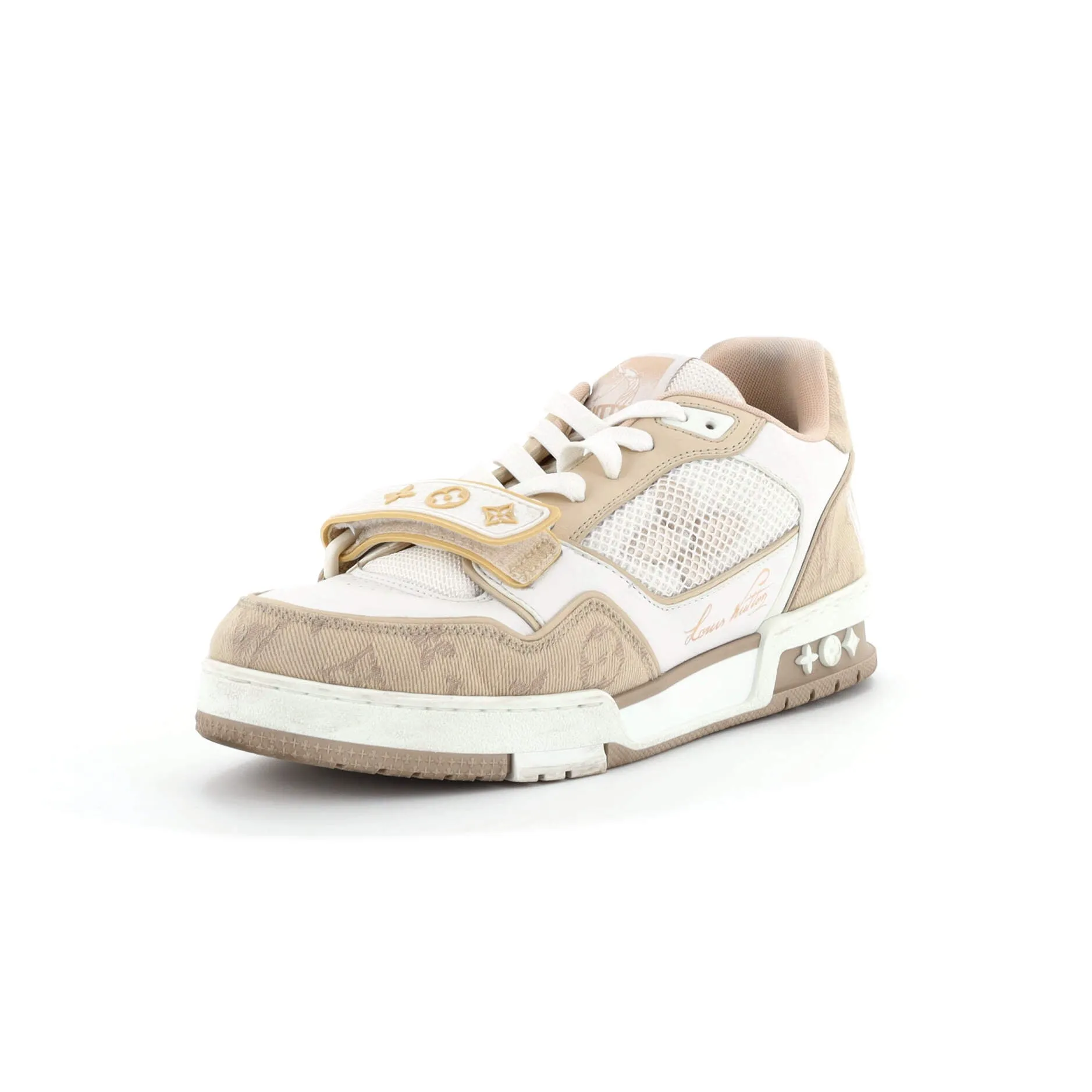 Men's LV Trainer Velcro Sneakers Monogram Denim and Leather with Mesh