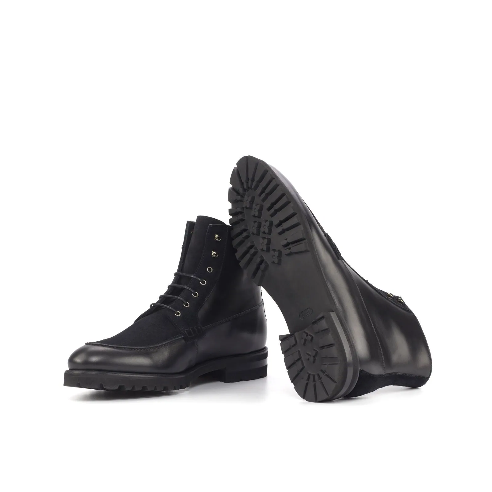 Men's Moc Leather Boots Wide Plus Size Black 4593