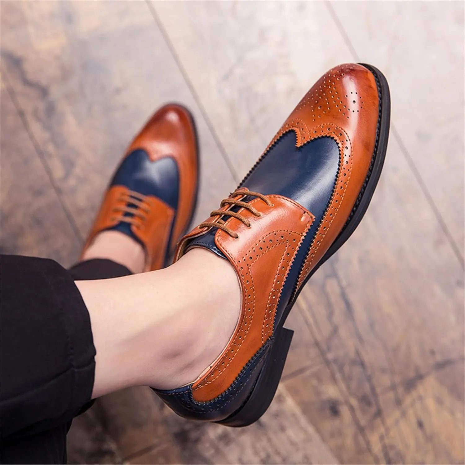 Men's Multicolour Leather Wingtip Dress Oxfords Shoes Retro Lace Up Brogue Formal Shoes for Business Leisure Dance Performance Parties