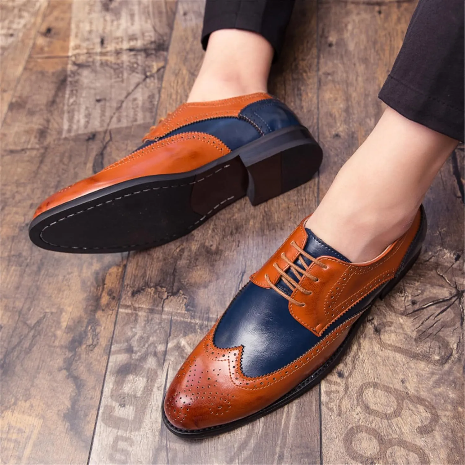 Men's Multicolour Leather Wingtip Dress Oxfords Shoes Retro Lace Up Brogue Formal Shoes for Business Leisure Dance Performance Parties