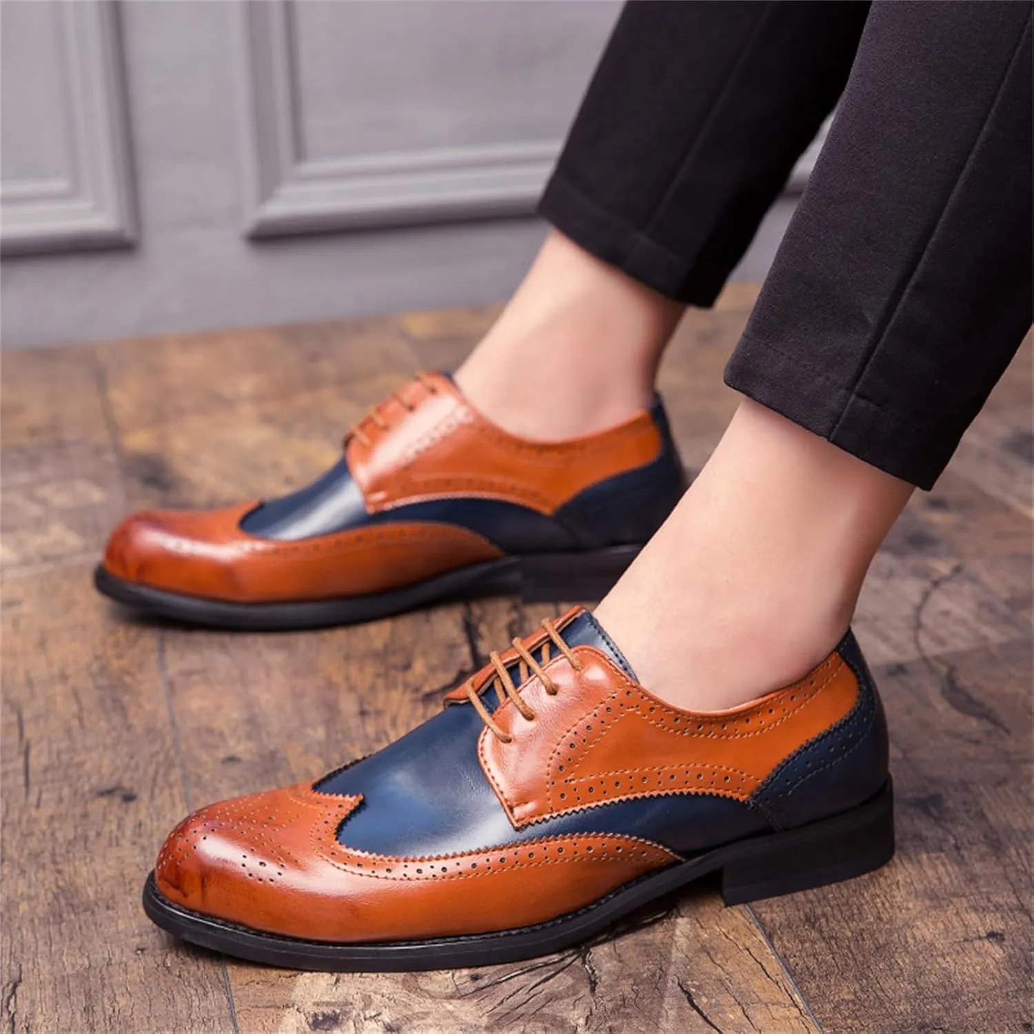 Men's Multicolour Leather Wingtip Dress Oxfords Shoes Retro Lace Up Brogue Formal Shoes for Business Leisure Dance Performance Parties
