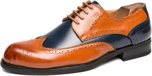Men's Multicolour Leather Wingtip Dress Oxfords Shoes Retro Lace Up Brogue Formal Shoes for Business Leisure Dance Performance Parties