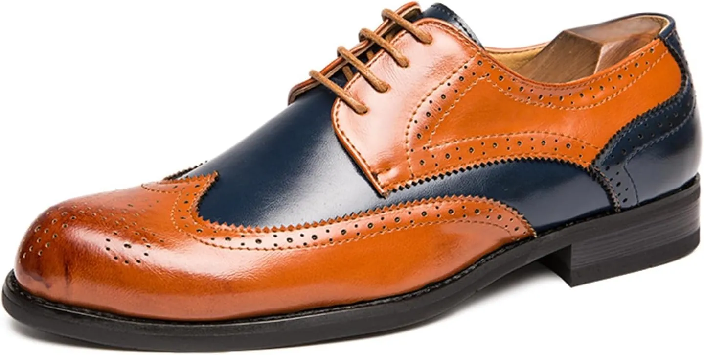 Men's Multicolour Leather Wingtip Dress Oxfords Shoes Retro Lace Up Brogue Formal Shoes for Business Leisure Dance Performance Parties