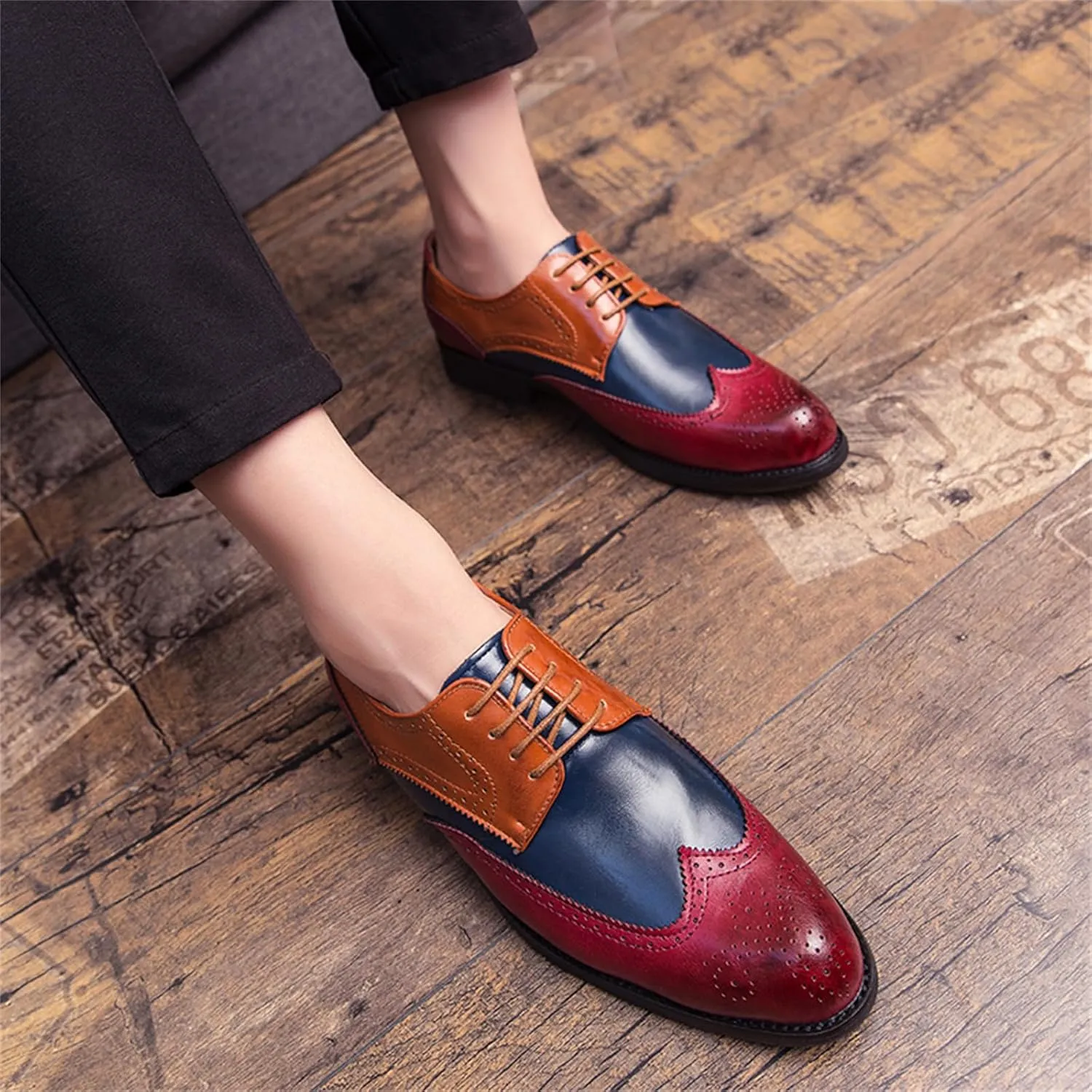 Men's Multicolour Leather Wingtip Dress Oxfords Shoes Retro Lace Up Brogue Formal Shoes for Business Leisure Dance Performance Parties