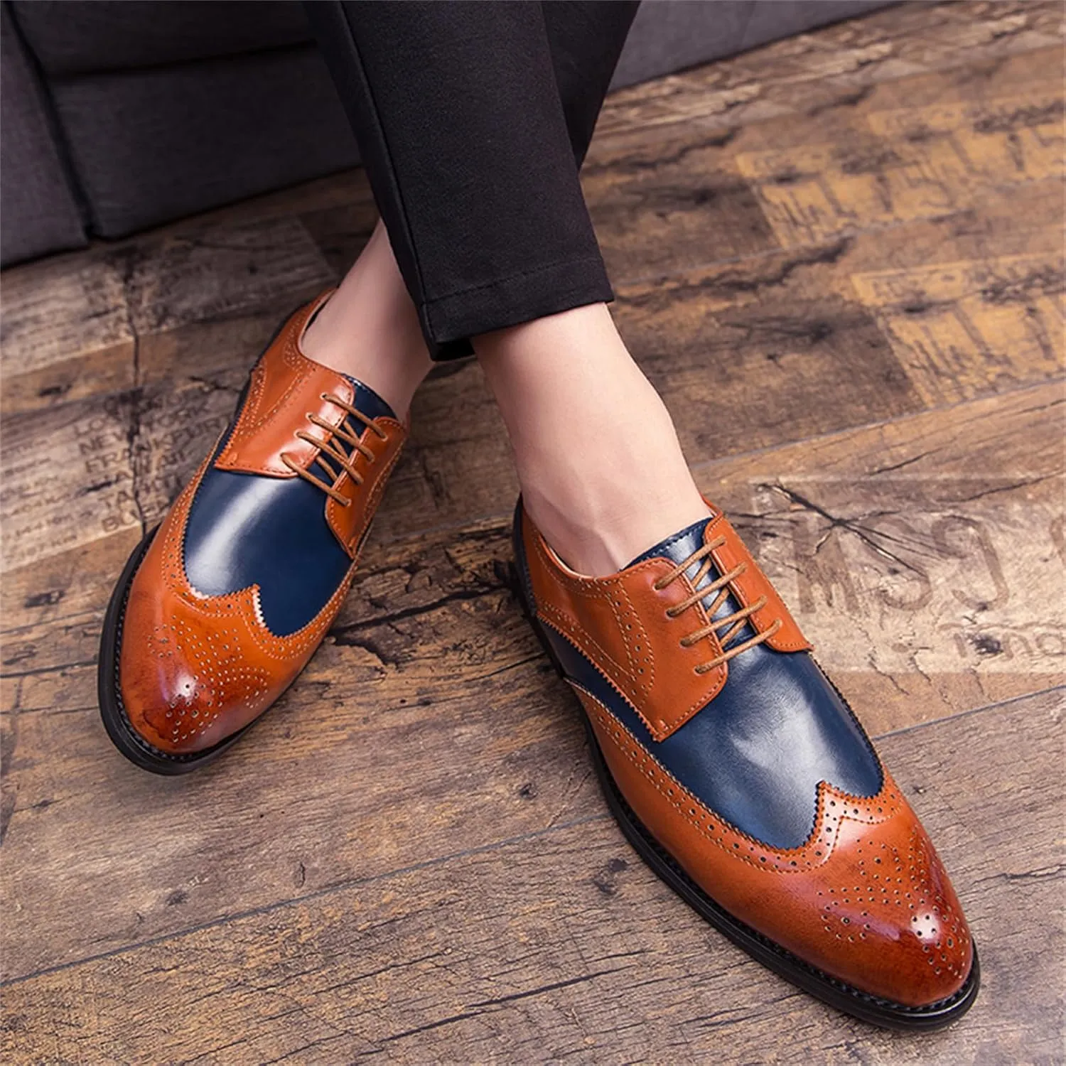 Men's Multicolour Leather Wingtip Dress Oxfords Shoes Retro Lace Up Brogue Formal Shoes for Business Leisure Dance Performance Parties