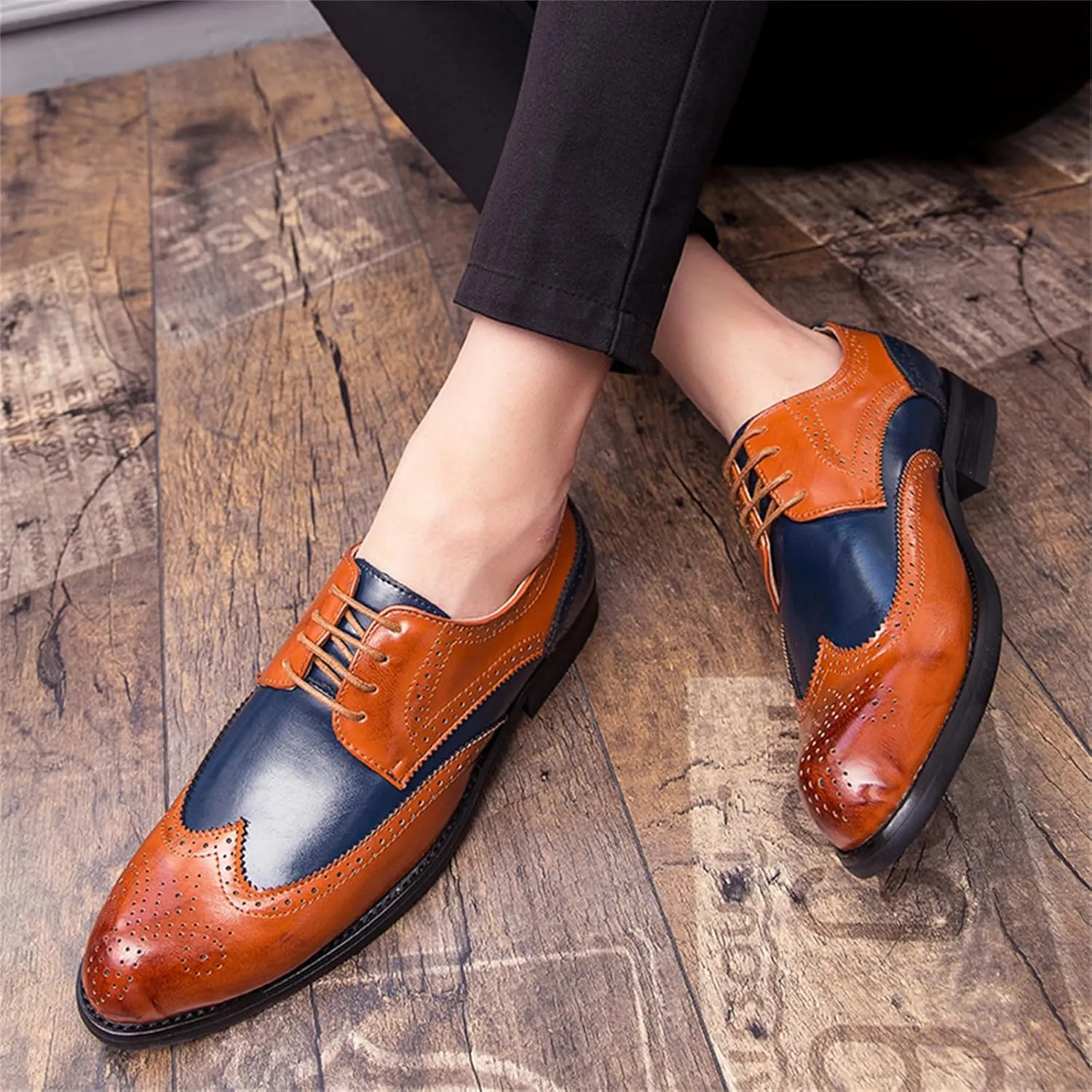 Men's Multicolour Leather Wingtip Dress Oxfords Shoes Retro Lace Up Brogue Formal Shoes for Business Leisure Dance Performance Parties